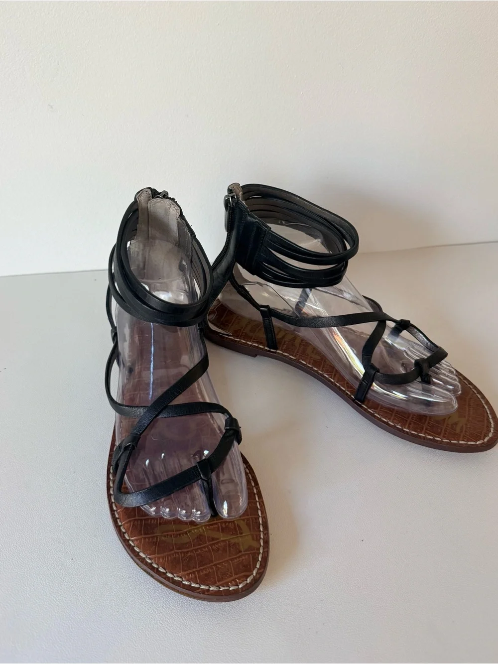 Sam Edelman Black Leather Ginette Gladiator Sandals Ankle Wrap Boho Festival - Picture 4 of 12